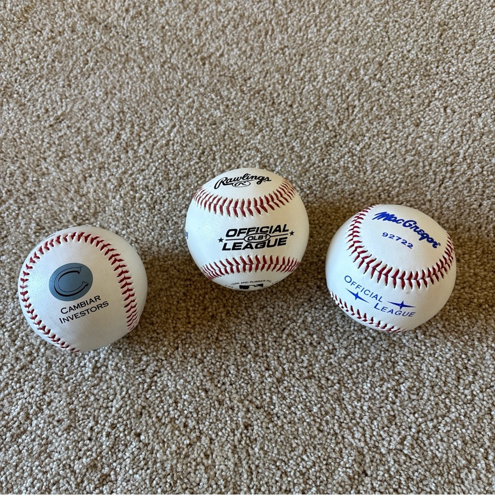Lot 3 Baseballs 1 Rawlings Official League 1 MacGregor And 1 Unbranded